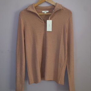 Vince Ribbed Half Zip Mock Neck Sweater